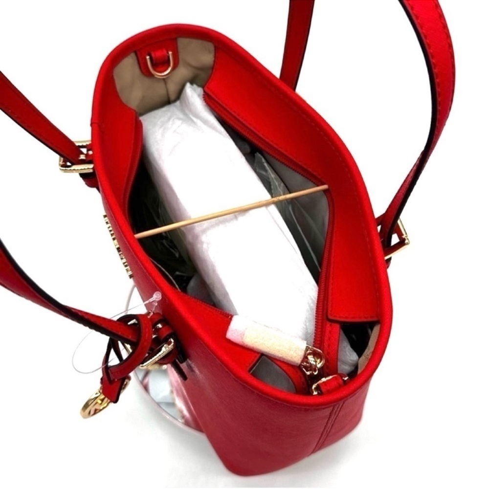 Michael Kors Jet Set Travel Extra-Small Top Zip Tote Bag Red - Picture 7 of 9